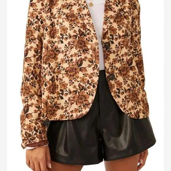 Free People Cali Box Floral Brown Blazer - Picture 1 of 5